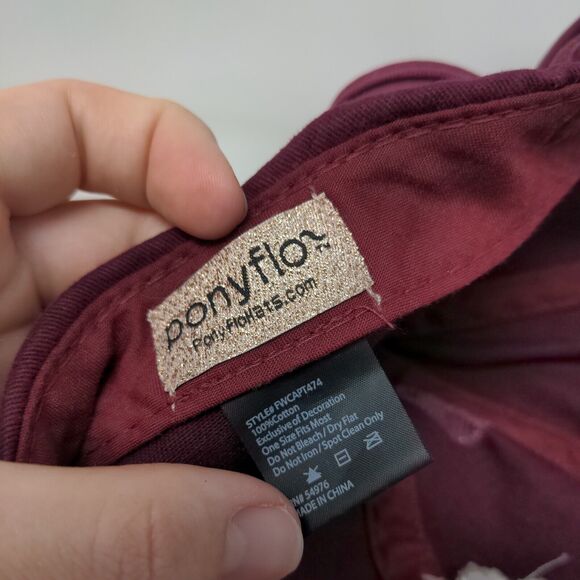 Ponyflo Strapback Hat Ponytail Red Burgundy OSFM Embroidered Distressed - Picture 7 of 7